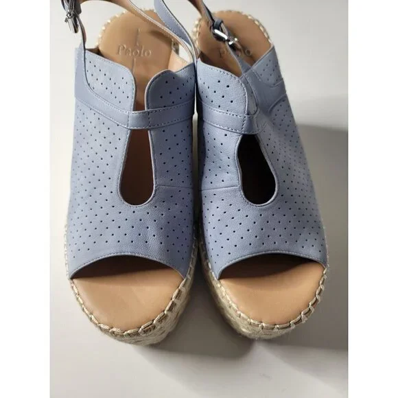 New Linea Paolo Everly Women's Wedge Peep Toe Blue Nubuck Sandals  SZ 9.5 - Picture 3 of 8